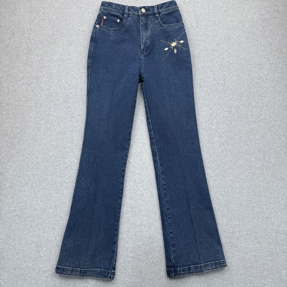 Future Jeans Denim Pants Womens Size 26 Y2K Retro Embroidered Dark Wash Straight